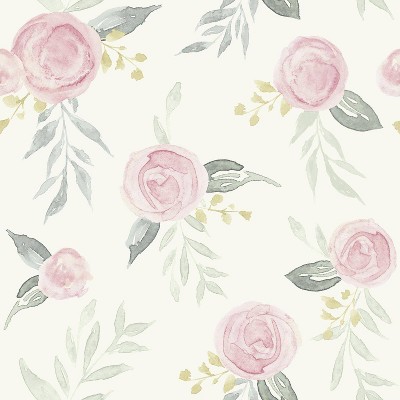 RoomMates Watercolor Roses Magnolia Home Wallpaper Pink