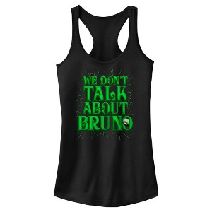 Juniors Womens Encanto We Don't Talk About Bruno Green Text Racerback Tank Top - 1 of 4