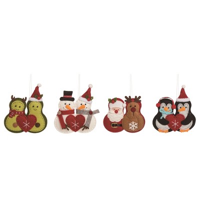 Transpac Felt Holiday Heart Ornament Set of 4 Christmas Home Decorations