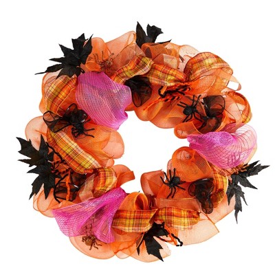 Nearly Natural 26" Halloween Spider Mesh Wreath