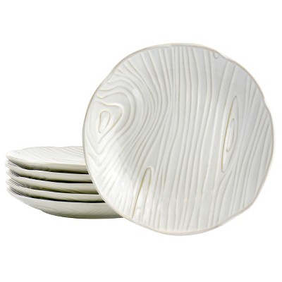 Martha Stewart 6 Piece Wood Patterned Dessert Plate Set in Off-White