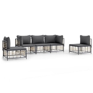 vidaXL - Patio Furniture Set 5 Piece - Poly Rattan Modular Garden Lounge with Cushions - Anthracite/Dark Gray - 1 of 4