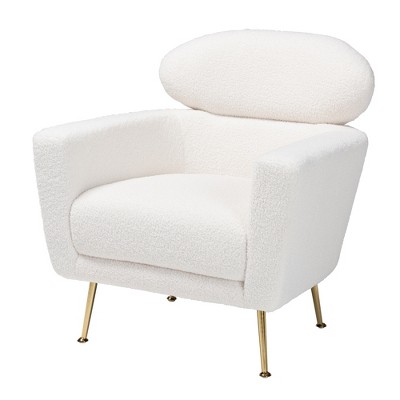 Beige Leather-Wood Contemporary Accent Chair with Angled Metal Legs