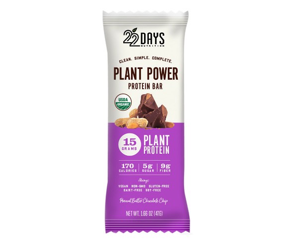 22 Days Nutrition Organic Vegan Protein Bar - Peanut Butter Chocolate Chip - 6.21oz
