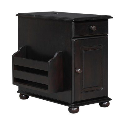 LIVAREEmlen Vintage End Table Flip Top Side Table with USB Ports and cup holders, Sofa Couch Table with Bookshelf for Living room and Small Space