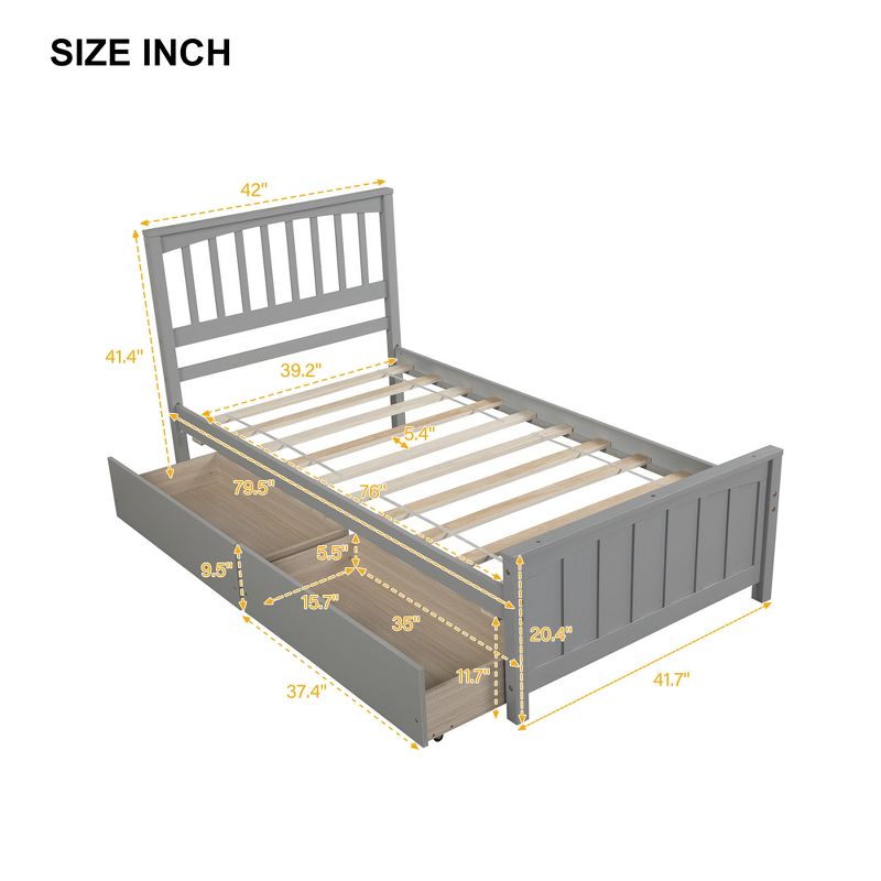Twin Size Platform Bed Frame with Two Drawers-ModernLuxe, 3 of 9