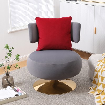 Round Teddy/velvet Fabric Swivel Barrel Chair With Armrest, Dark Gray ...