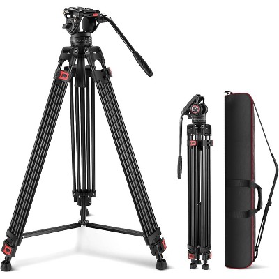 Boersma 74" Video Tripod with Fluid Head, QR Plate , Aluminum Heavy Duty Camera Tripod Professional for DSLR Cameras Camcorders, Max Load 17.6lb/8kg