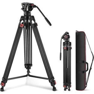 Boersma 74" Video Tripod with Fluid Head, QR Plate , Aluminum Heavy Duty Camera Tripod Professional for DSLR Cameras Camcorders, Max Load 17.6lb/8kg - 1 of 4