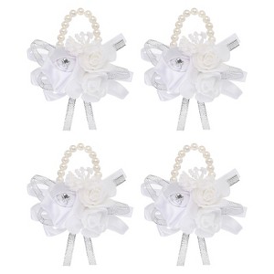 Unique Bargains Decorative Wedding Prom Party Artificial Rose Wrist Corsages 4 Pcs - 1 of 3