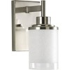 Progress Lighting Alexa 1-Light Bath Sconce, Brushed Nickel, White Linen Glass Shade - 3 of 4