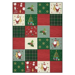 Christmas Area Rug, Winter Holiday Decorative Throw Carpet for Bedroom Living Room, Soft Non Slip Patchworked Snowman Print Nursery Rugs - 1 of 4