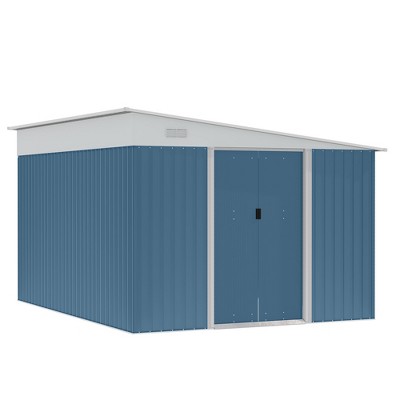 Outsunny 11' x 9' Steel Garden Storage Shed Outdoor Metal Lean To Tool House with Double Sliding Lockable Doors & 2 Air Vents