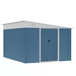 Outsunny 11' x 9' Steel Garden Storage Shed Outdoor Metal Lean To Tool House with Double Sliding Lockable Doors & 2 Air Vents, Blue