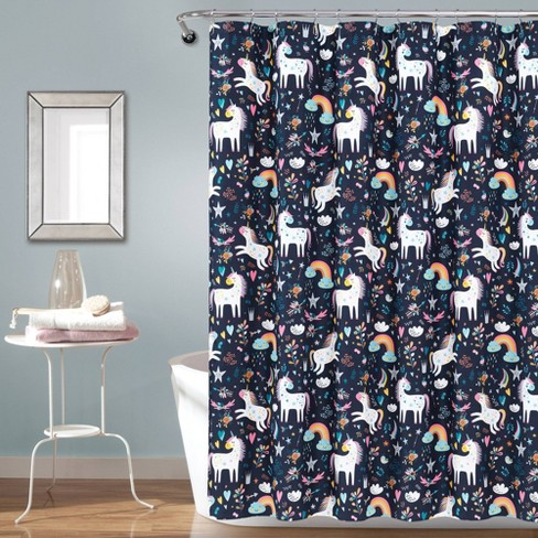 72x72 Kids' Unicorn Heart Shower Curtain Navy - Lush Décor : Target