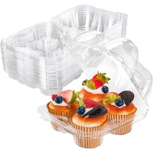 20 Pack 4 Compartment Cupcake Containers with Connected Airtight Lid for 80 Cupcakes Muffins - 1 of 4
