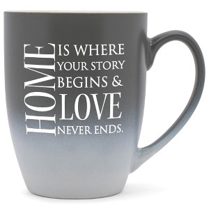 Elanze Designs Home Is Where Your Story Begins & Love Never Ends Two Toned Ombre Matte Grey and White 12 ounce Ceramic Stoneware Coffee Cup Mug - 1 of 4