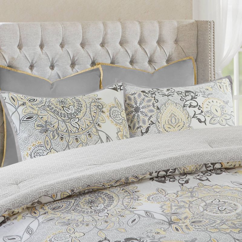 Madison Park 8pc Lian Cotton Floral Printed Reversible Comforter Set Yellow, 5 of 18