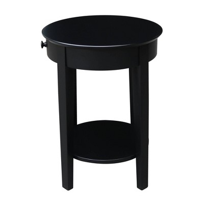 Black Round Wood Accent Table with Storage Drawer
