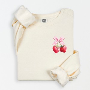 Simply Sage Market Coquette Strawberry Watercolor Lightweight Garment Dyed Sweatshirt - 1 of 4
