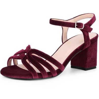BLISSFUL STEP Women's Velvet Chunky Heel Slingback Heeled Sandals