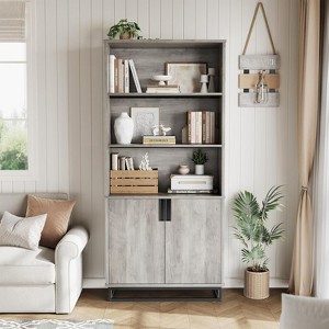 71" Tall Bookcase with Doors, 5-Tier Farmhouse Bookshelf with Storage Cabinet & Adjustable Shelves, Floor Standing Display Book Shelf - 1 of 4