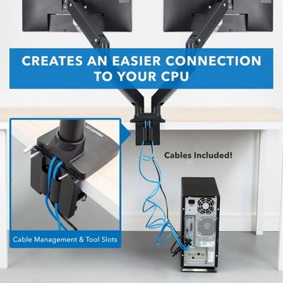 Black Dual Monitor Desk Mount with USB Ports and Adjustable Arms