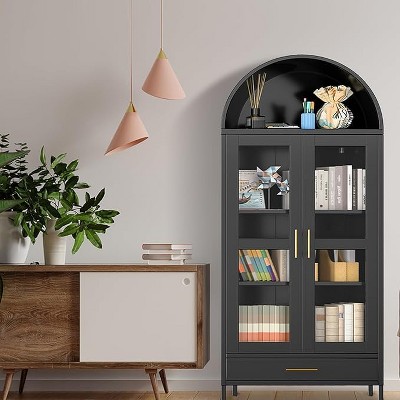73 In Metal Arched Cabinet, Kitchen Pantry Organizer with 1 Drawers & 2 Adjustable Shelves,for Living Room, Assembly Required