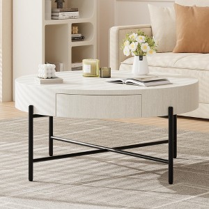 Round Coffee Table with Storage with Drawers Farmhouse Circle Table, Easy to Assemble Wood Accent Center Table - 1 of 4