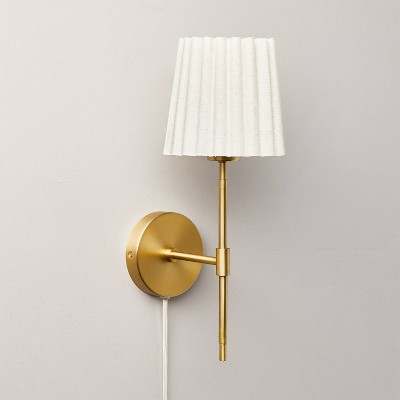 Pleated Shade Wall Sconce Brass/Oatmeal - Hearth & Hand™ with Magnolia