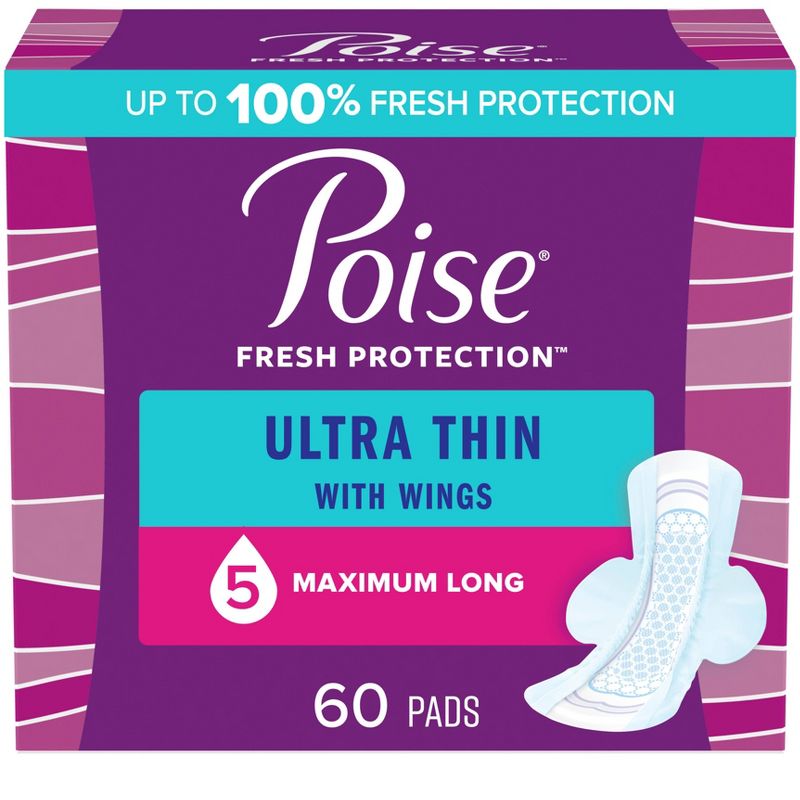 Poise Ultra Thin Pads with Wings - Maximum Absorbency, 1 of 8