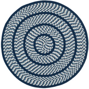 Ivory/Navy Solid Woven Round Accent Rug 4