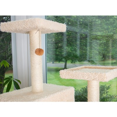 Beige Multi-Level Sisal and Faux Fur Cat Tree with Condos