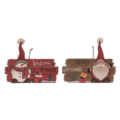 Transpac Plywood Big Hat Santa and Snowman Decor Set of 2 Decorative Objects for Christmas Indoor Use Multicolored Tabletop Snowman Figurines Gift