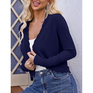 Womens Knit Long Sleeve Open Front Wave Edge Short Cardigan Top - 1 of 4