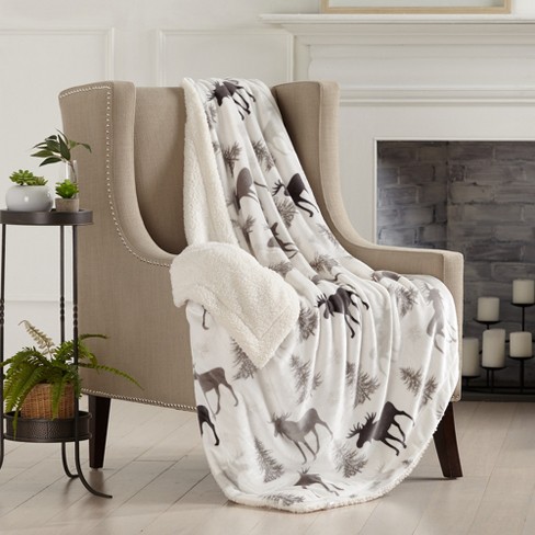 Great Bay Home Sherpa Fleece and Velvet Plush Full/Queen Throw Blanket Grey  Moose, Thick Blanket for Chair, Sofa, or Bed. Warm, Reversible, Soft