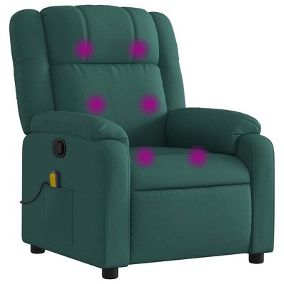 vidaXL Dark Green Massage Recliner Chair - Manual Recline, Vibration Massage, Comfortable Fabric, Side Pocket, Sturdy Frame