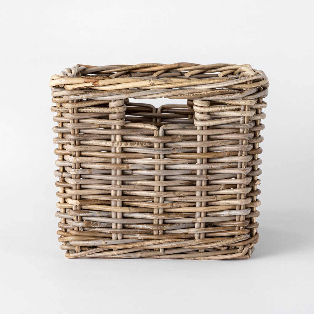 Decorative Coiled Rope Square Base Tapered Basket Small Threshold, Ivory