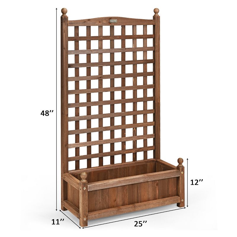 Costway Solid Wood Planter Box with Trellis Weather-Resistant Outdoor 25''x11''x48'', 3 of 11