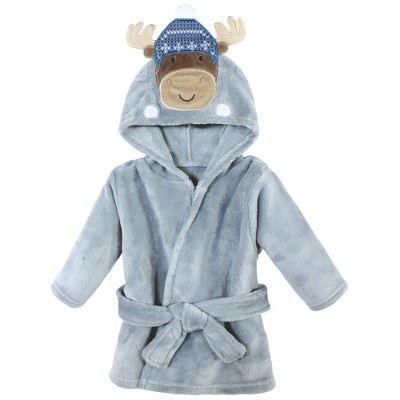 Hudson Baby Infant Boy Plush Animal Face Bathrobe, Winter Moose, 0-9 Months