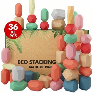 36 Pcs Wooden Stacking Blocks ,Sensory STEM Building Stones, multi-use marvels,birthday & christmas gift - 1 of 3