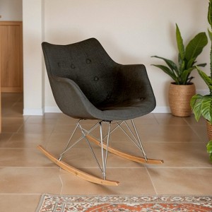 LeisureMod Willow Nursery Rocking Chair in Twill Fabric/Velvet Upholstery - Eiffel Ash Wood Base, Plus Comfort, Perfect for Nurseries - 1 of 4