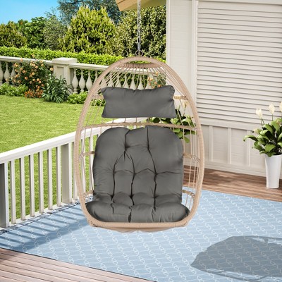 Sapphtopaz Porch Swing Egg-Shaped Swing Chair Rattan Hanging Seat Swing Chair with Cushions and Chain for Indoor, Garden, Terrace