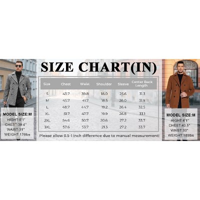 Мужские куртки COOFANDY Men's Double Breasted Pea Coat Winter Overcoat Short Trench Coat Notched Collar Black XL — фото 5