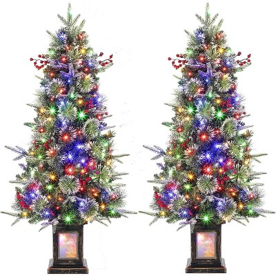 TackView Artificial Christmas Tree with 78 Warm White LED Lights, Pre-Lit Fiber Optic with Snowflakes and Red Berries