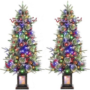 TackView Artificial Christmas Tree with 78 Warm White LED Lights, Pre-Lit Fiber Optic with Snowflakes and Red Berries - 1 of 4