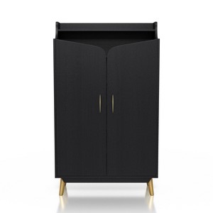 Tamworth Double Door Shoe Cabinet Black - miBasics: Holds 15 Pairs, Adjustable Shelves, Mid Century Style - 1 of 4