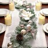 MOEPISY 6 Ft Pink Christmas Decor for Mantle Stairs, Winter Flocked Garland with White Flower - 2 of 4