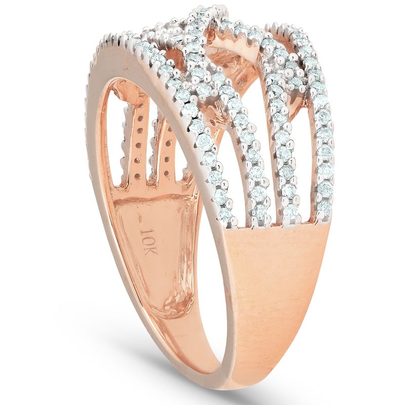 Pompeii3 1/2 Ct Diamond Multi Row Crossover Right Hand Cocktail Ring 10k Rose Gold, 2 of 5
