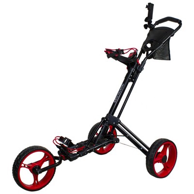 Northlight 48" Black and Red Easy Folding 3 Wheel Golf Bag Push Cart